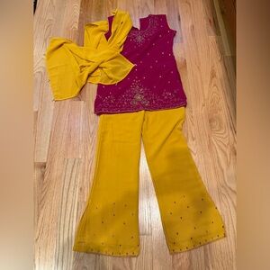 Vibrant Dazzling Indian Outfit Set in Pink and Yellow